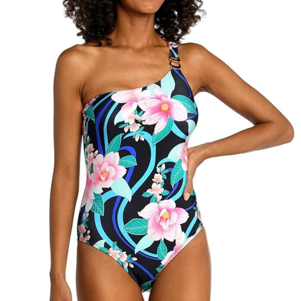NWT La Blanca Nightfall Blooms One Shoulder One-Piece